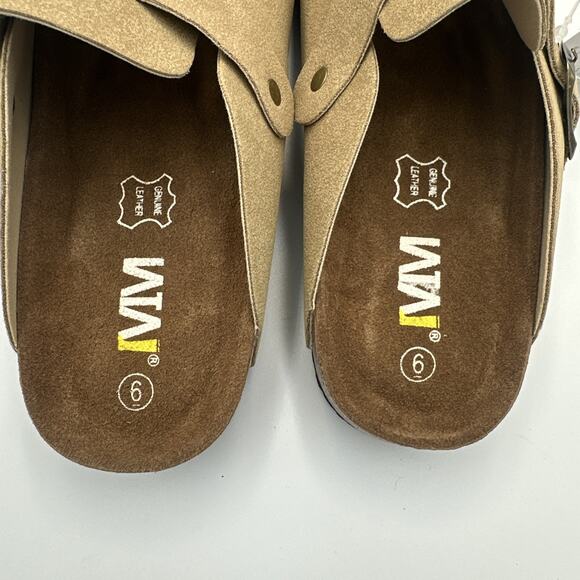 Womens Clogs Slip On Shoes Mules Cork Footbed Suede Leather Size 6 Sand Khaki - Picture 3 of 10